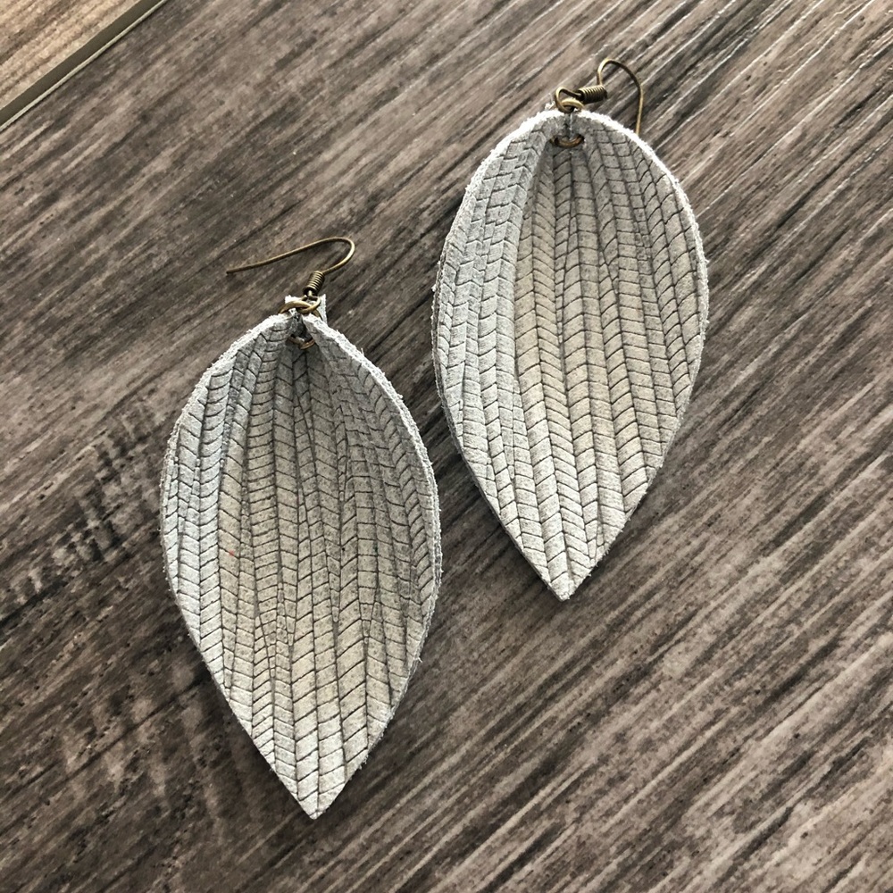 Baby Grey Leather Earrings